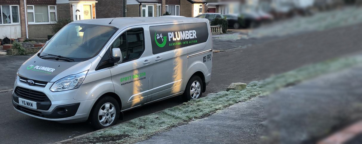 24/7 Plumber van outside a High Peak home